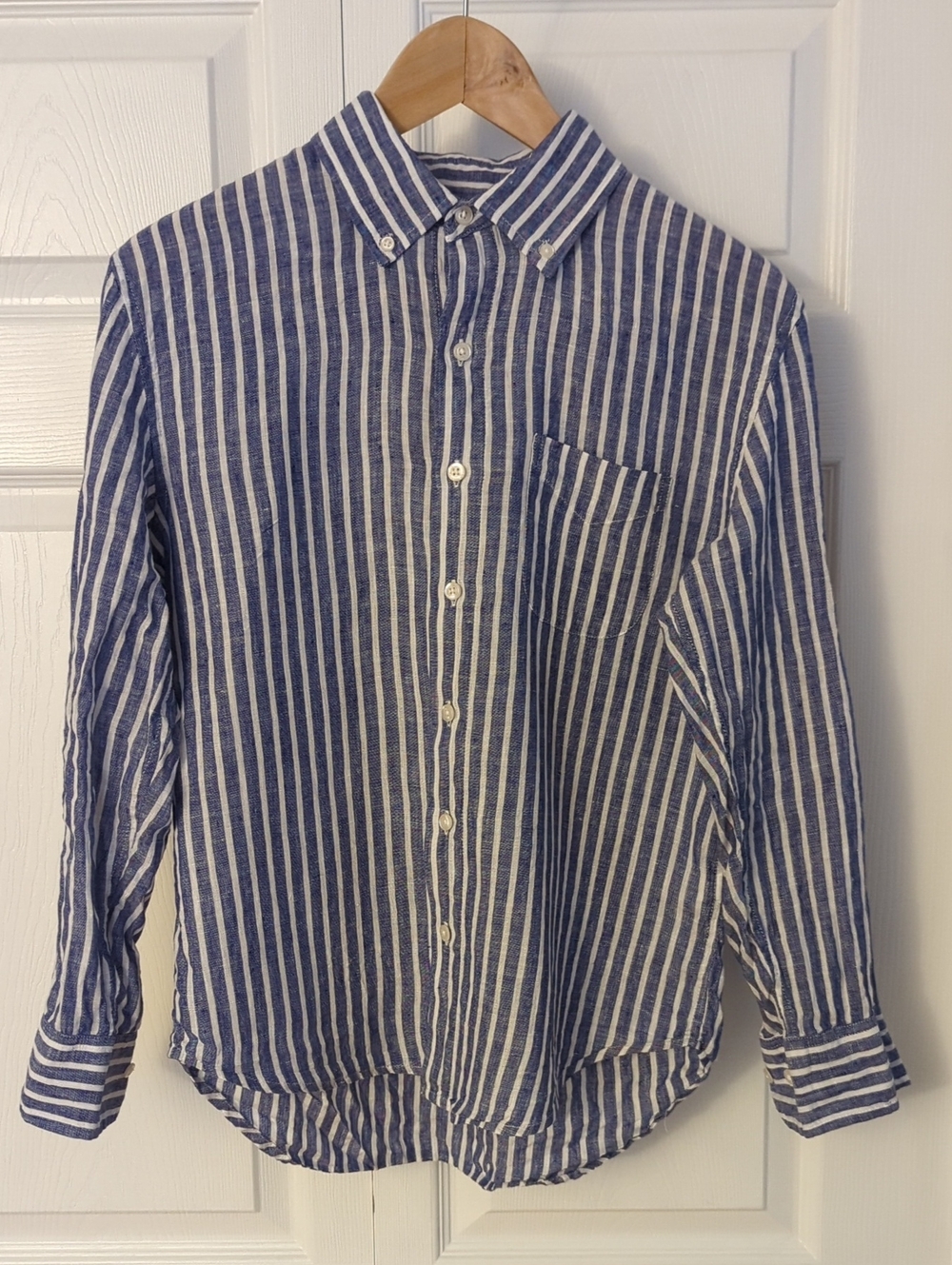 Bonobos Blue and White Vertical Stripe Linen Button-Down Shirt